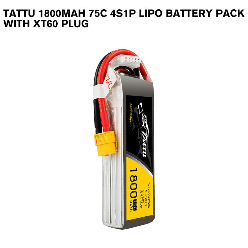 Tattu 1800mAh 75C 4S1P Lipo Battery Pack With XT60 Plug Tattu 1800mAh 75C 4S1P Lipo Battery Pack With XT60 Plug